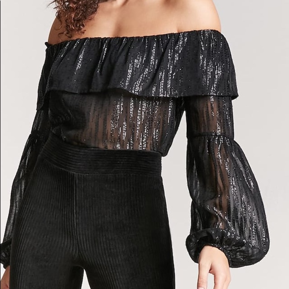 F21 Black Shimmer Off the shoulder top size S